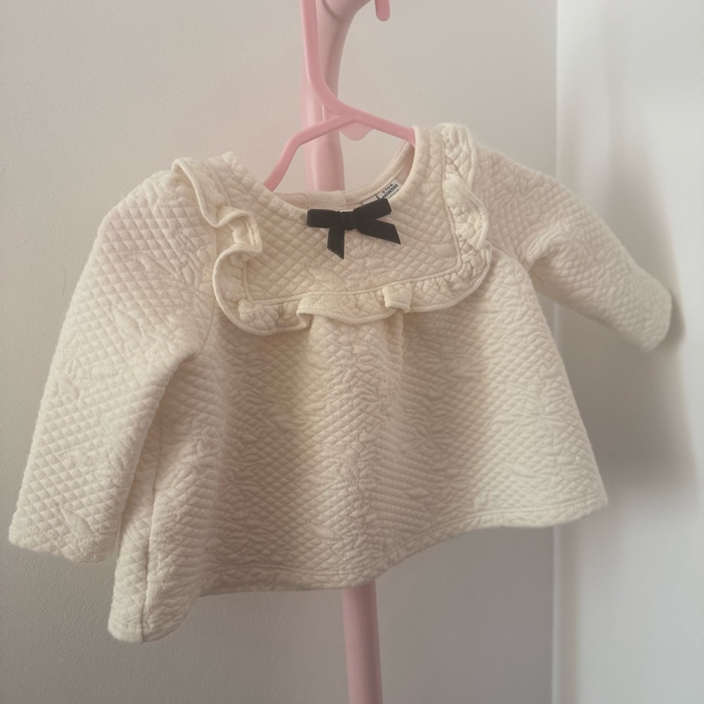 Janie and Jack Cream Quilted Baby Sweater with Black Bow